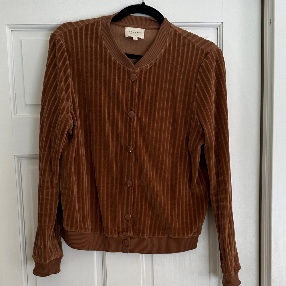 Sezane Velvet Button-Up Cardigan